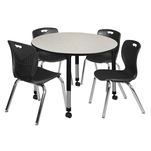 Regency Tables > Height Adjustable > Round Mobile Table & Chair Sets, 48 W, 48 L, 23-34 H, Maple TB48RNDPLAPCBK40BK - main